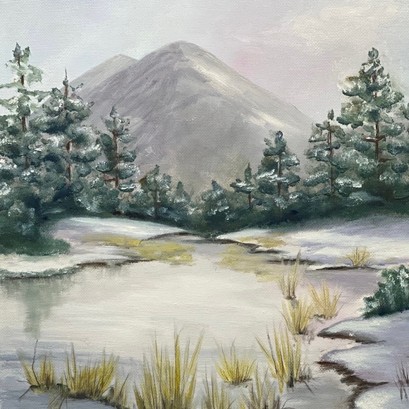 Handpainted Winter Landscape Painting 12x16  Canvas Signed Vtg Original - Picture 2 of 5